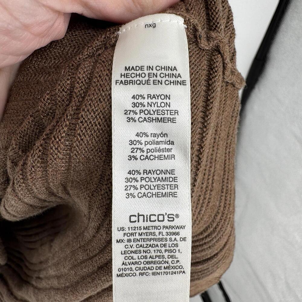 Chicos top womens XL brown cashmere blend 3/4 sleeve fall office workwear casual - Picture 4 of 5